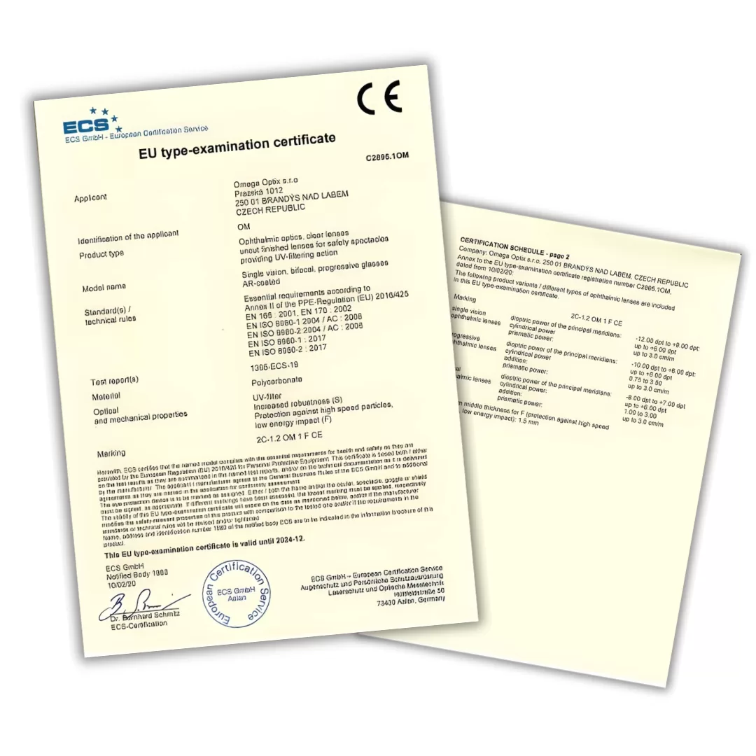 Certificado CE e documentação de conformidade para óculos de proteção
