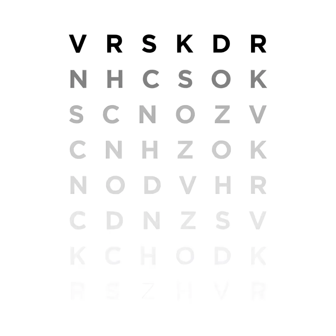 Teste de sensibilidade ao contraste com letras progressivamente mais claras