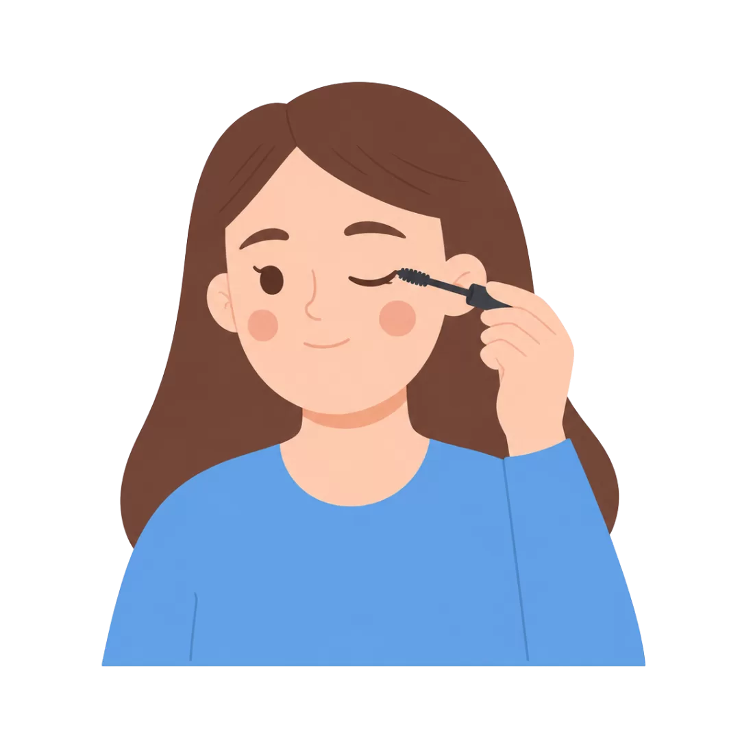 Ilustração de uma mulher a aplicar máscara de pestanas
